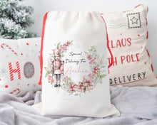 Load image into Gallery viewer, Pink Nutcracker Wreath Personalised Santa Sack-The Persnickety Co