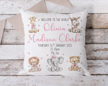 Load image into Gallery viewer, New Baby Cushion - Pink Jungle Animals