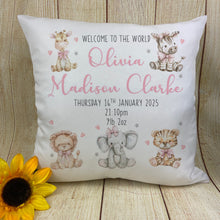 Load image into Gallery viewer, New Baby Cushion - Pink Jungle Animals
