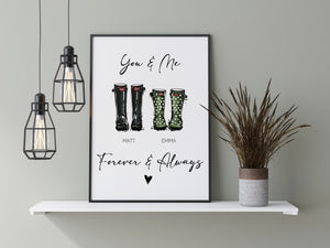 Personalised Welly Boot Print For Couples