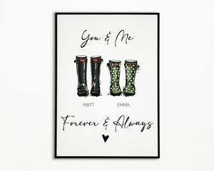 Personalised Welly Boot Print For Couples
