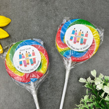 Load image into Gallery viewer, Personalised Good Luck On Your First Day In School Giant Rainbow Lollipop