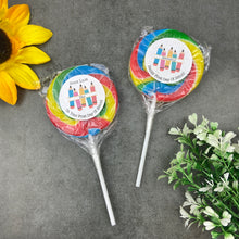 Load image into Gallery viewer, Personalised Good Luck On Your First Day In School Giant Rainbow Lollipop