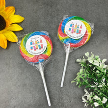 Load image into Gallery viewer, Personalised Good Luck On Your First Day In School Giant Rainbow Lollipop