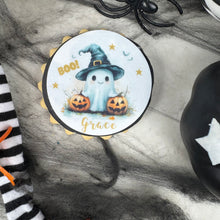 Load image into Gallery viewer, Personalised Spooky Cute Ghost Halloween Biscuit-The Persnickety Co
