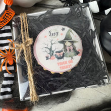 Load image into Gallery viewer, Personalised Cute Pink Witch Halloween Biscuit