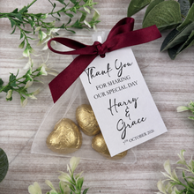 Load image into Gallery viewer, Personalised Wedding Chocolate Favours - 3 Heart Chocolates