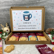 Load image into Gallery viewer, Personalised Christmas Coffee Letterbox Gift – Costa Coffee Sachets & Gingerbread Men Biscuits