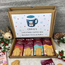 Load image into Gallery viewer, Personalised Christmas Coffee Letterbox Gift – Costa Coffee Sachets & Gingerbread Men Biscuits