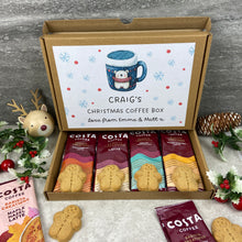 Load image into Gallery viewer, Personalised Christmas Coffee Letterbox Gift – Costa Coffee Sachets & Gingerbread Men Biscuits