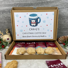 Load image into Gallery viewer, Personalised Christmas Coffee Letterbox Gift – Costa Coffee Sachets & Gingerbread Men Biscuits