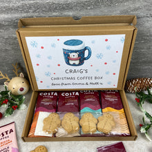 Load image into Gallery viewer, Personalised Christmas Coffee Letterbox Gift – Costa Coffee Sachets & Gingerbread Men Biscuits