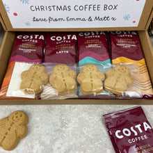 Load image into Gallery viewer, Personalised Christmas Coffee Letterbox Gift – Costa Coffee Sachets & Gingerbread Men Biscuits