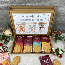 Load image into Gallery viewer, Personalised Teacher Christmas Coffee Gift Box – Costa Coffee Sachets & Gingerbread Biscuits