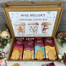 Load image into Gallery viewer, Personalised Teacher Christmas Coffee Gift Box – Costa Coffee Sachets & Gingerbread Biscuits