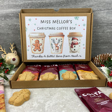 Load image into Gallery viewer, Personalised Teacher Christmas Coffee Gift Box – Costa Coffee Sachets & Gingerbread Biscuits