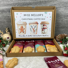 Load image into Gallery viewer, Personalised Teacher Christmas Coffee Gift Box – Costa Coffee Sachets & Gingerbread Biscuits