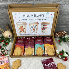 Load image into Gallery viewer, Personalised Teacher Christmas Coffee Gift Box – Costa Coffee Sachets & Gingerbread Biscuits