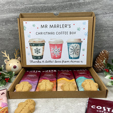 Load image into Gallery viewer, Personalised Teacher Christmas Coffee Letterbox Gift – Costa Coffee Sachets & Gingerbread Biscuits