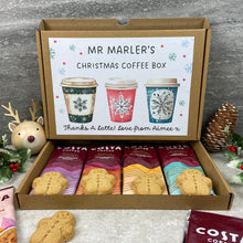 Load image into Gallery viewer, Personalised Teacher Christmas Coffee Letterbox Gift – Costa Coffee Sachets & Gingerbread Biscuits