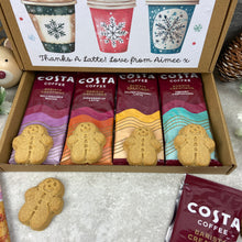 Load image into Gallery viewer, Personalised Teacher Christmas Coffee Letterbox Gift – Costa Coffee Sachets & Gingerbread Biscuits
