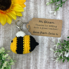 Load image into Gallery viewer, Crochet Bee Keyring with Personalised Tag