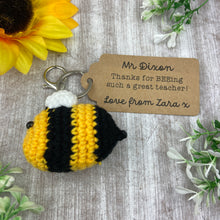 Load image into Gallery viewer, Crochet Bee Keyring with Personalised Tag