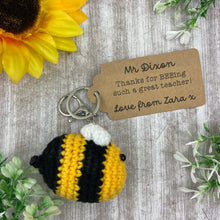 Load image into Gallery viewer, Crochet Bee Keyring with Personalised Tag