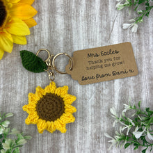 Load image into Gallery viewer, Crochet Sunflower Keyring with Personalised Tag-The Persnickety Co