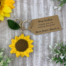 Load image into Gallery viewer, Crochet Sunflower Keyring with Personalised Tag