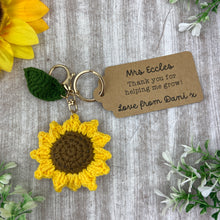 Load image into Gallery viewer, Crochet Sunflower Keyring with Personalised Tag