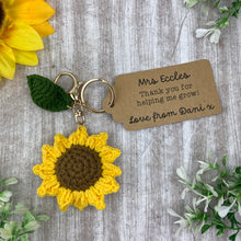 Load image into Gallery viewer, Crochet Sunflower Keyring with Personalised Tag