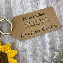 Load image into Gallery viewer, Crochet Sunflower Keyring with Personalised Tag