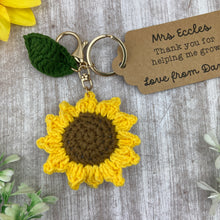 Load image into Gallery viewer, Crochet Sunflower Keyring with Personalised Tag