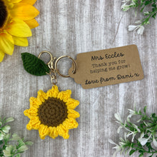 Load image into Gallery viewer, Crochet Sunflower Keyring with Personalised Tag