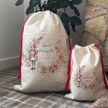 Load image into Gallery viewer, Pink Nutcracker  Wreath Personalised Santa Sack