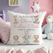 Load image into Gallery viewer, New Baby Cushion - Pink Jungle Animals-The Persnickety Co