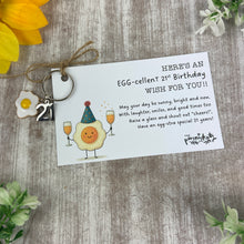 Load image into Gallery viewer, Egg-cellent Birthday Keyring - 18th, 21st, 30th, 40th, 50th