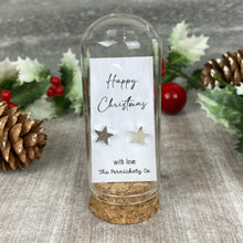 Load image into Gallery viewer, Christmas Earrings in Glass Cloche – Star or Heart Studs Gift