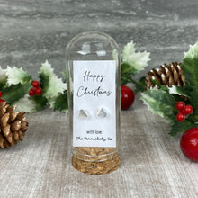 Load image into Gallery viewer, Christmas Earrings in Glass Cloche – Star or Heart Studs Gift