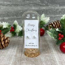 Load image into Gallery viewer, Christmas Earrings in Glass Cloche – Star or Heart Studs Gift