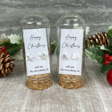 Load image into Gallery viewer, Christmas Earrings in Glass Cloche – Star or Heart Studs Gift