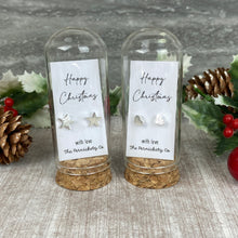 Load image into Gallery viewer, Christmas Earrings in Glass Cloche – Star or Heart Studs Gift