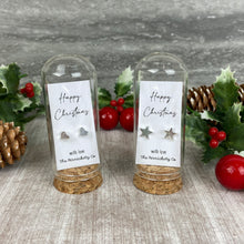 Load image into Gallery viewer, Christmas Earrings in Glass Cloche – Star or Heart Studs Gift