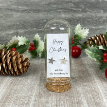 Load image into Gallery viewer, Christmas Earrings in Glass Cloche – Star or Heart Studs Gift