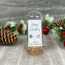 Load image into Gallery viewer, Christmas Earrings in Glass Cloche – Star or Heart Studs Gift