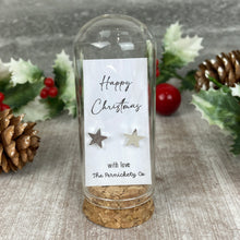 Load image into Gallery viewer, Christmas Earrings in Glass Cloche – Star or Heart Studs Gift