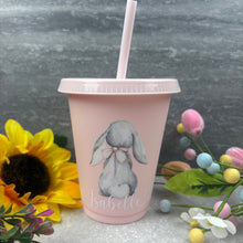 Load image into Gallery viewer, Personalised Easter Grey Bunny Cold Cup with Straw