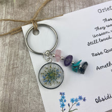 Load image into Gallery viewer, Forget Me Not Keyring with Healing Crystals