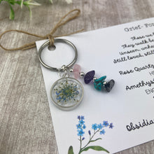 Load image into Gallery viewer, Forget Me Not Keyring with Healing Crystals